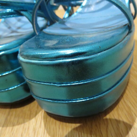 AZALEA WANG Eyes On Me Chunky Platform Sandals in Metallic Blue Y2K Disco Rave 6 - Picture 4 of 14